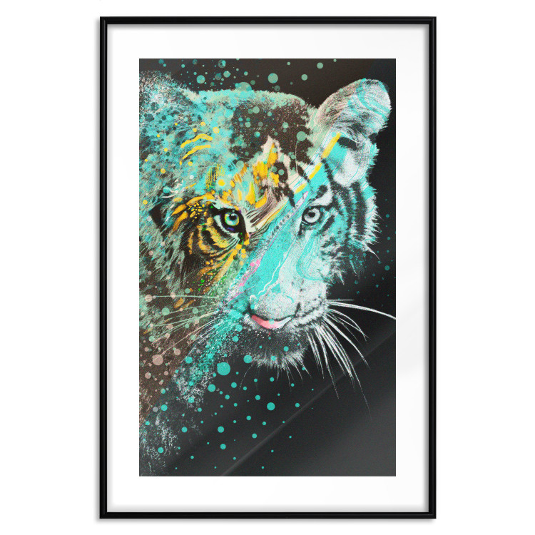 Poster Mint Tiger - colorful composition of a wild cat on a black background 126860 additionalImage 15