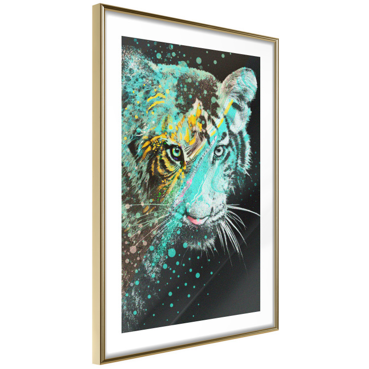 Poster Mint Tiger - colorful composition of a wild cat on a black background 126860 additionalImage 7
