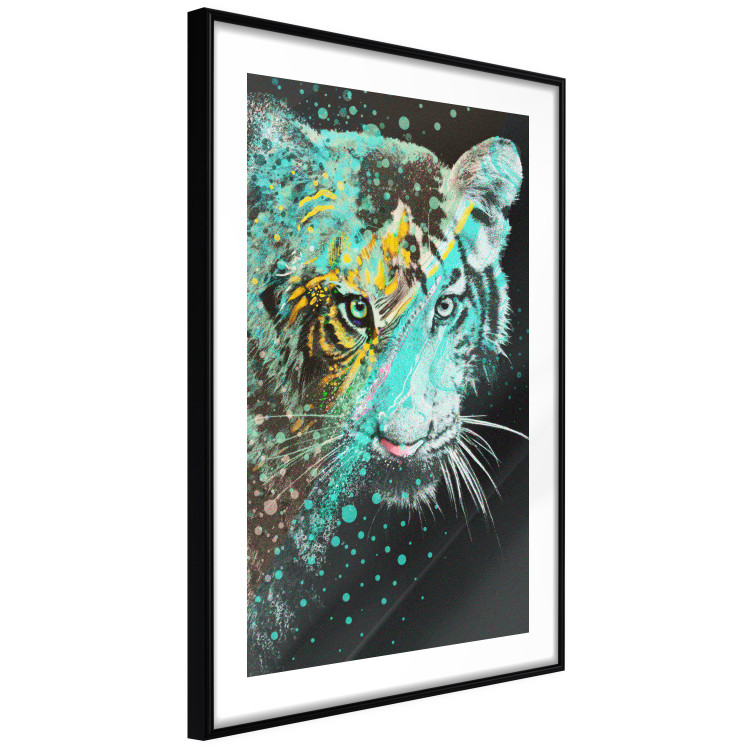 Poster Mint Tiger - colorful composition of a wild cat on a black background 126860 additionalImage 6