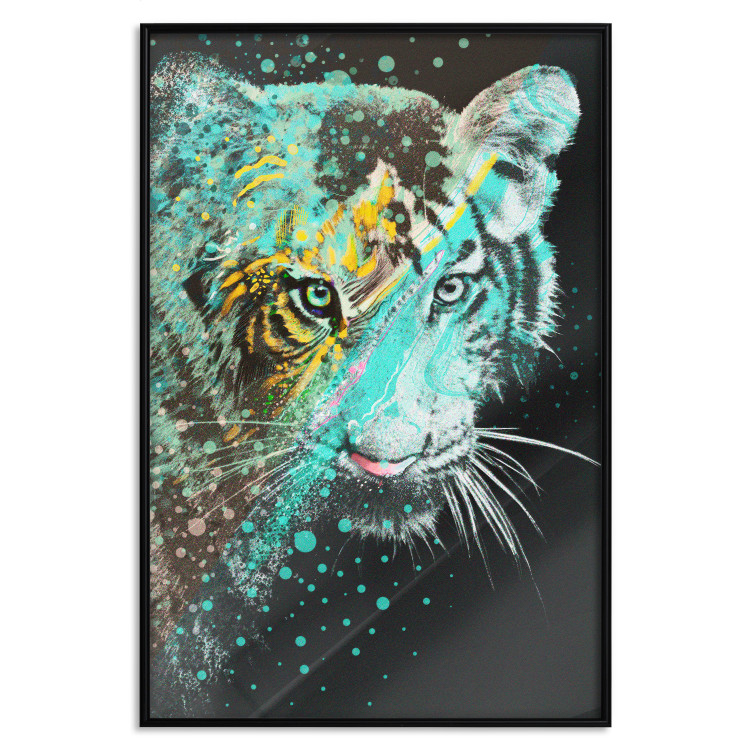 Poster Mint Tiger - colorful composition of a wild cat on a black background 126860 additionalImage 16