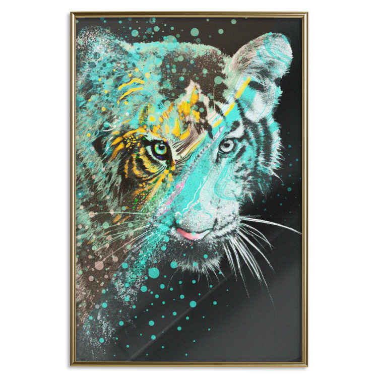 Poster Mint Tiger - colorful composition of a wild cat on a black background 126860 additionalImage 17