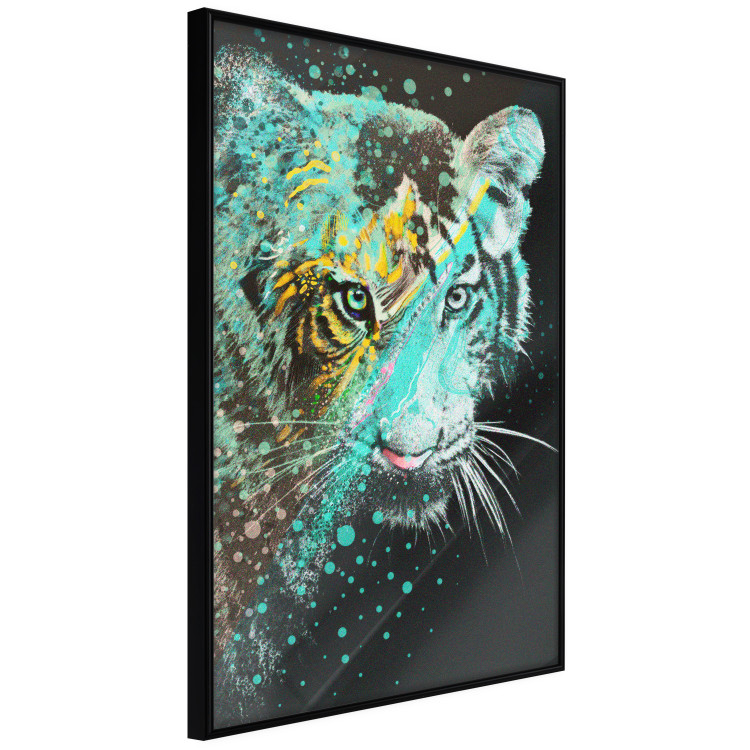 Poster Mint Tiger - colorful composition of a wild cat on a black background 126860 additionalImage 11
