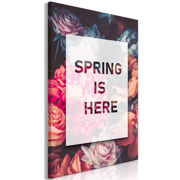 Canvas Spring arrived - a typographic composition with an inscription in English on a background with a variety of flowers 127060 additionalImage 2