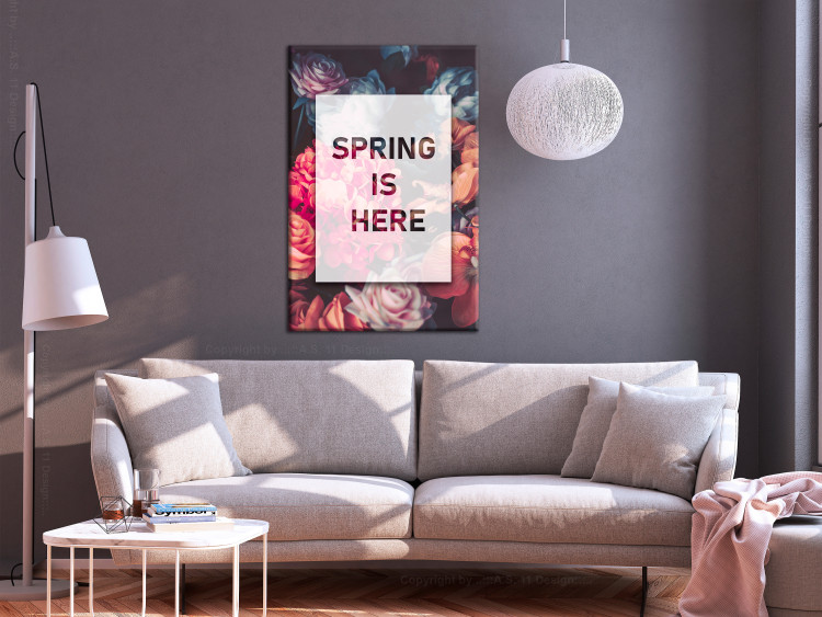 Canvas Spring arrived - a typographic composition with an inscription in English on a background with a variety of flowers 127060 additionalImage 3