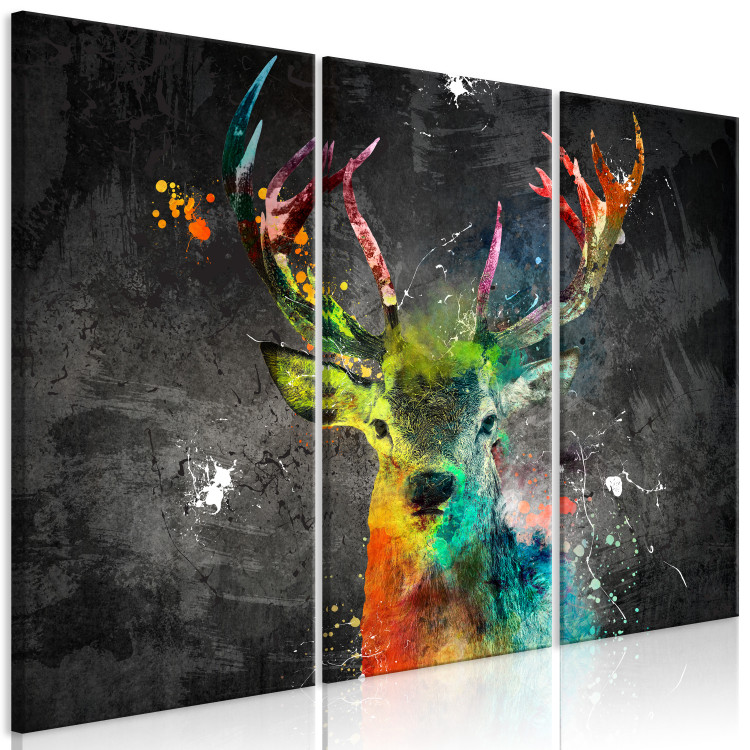 Canvas Art Print Rainbow Deer (3-piece) - abstract colorful deer with antlers 129860 additionalImage 2