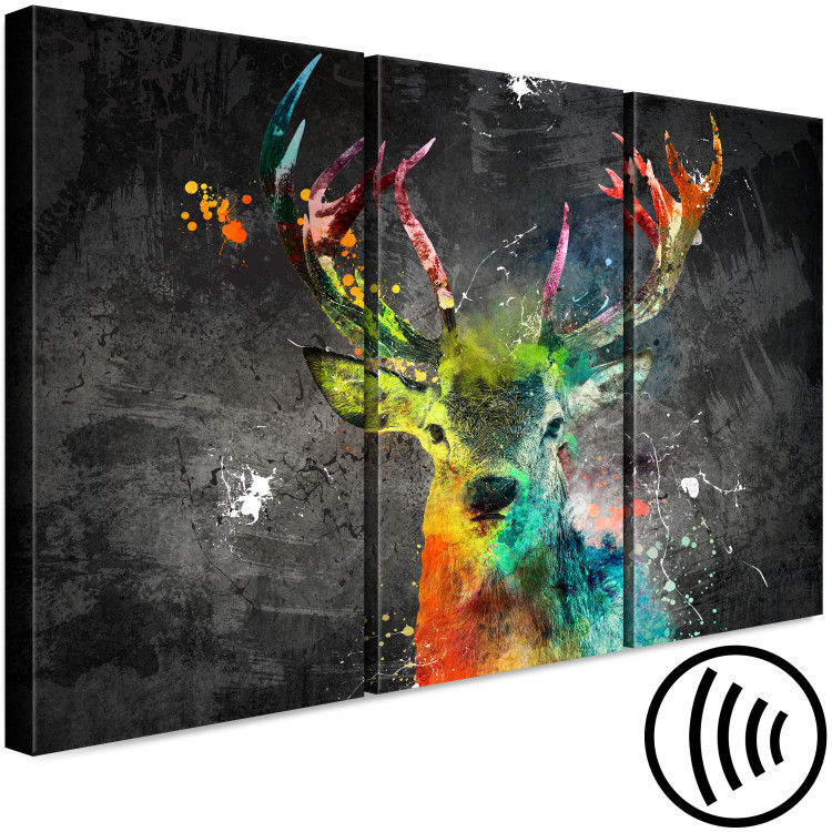Canvas Art Print Rainbow Deer (3-piece) - abstract colorful deer with antlers 129860 additionalImage 6
