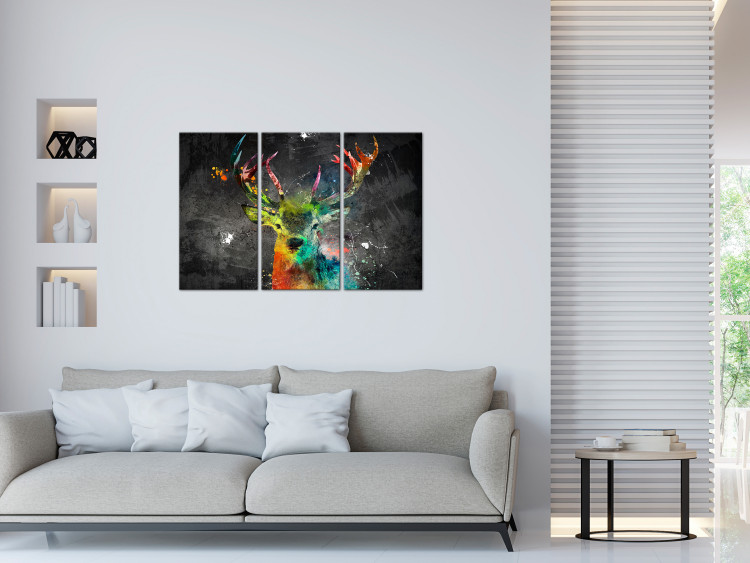 Canvas Art Print Rainbow Deer (3-piece) - abstract colorful deer with antlers 129860 additionalImage 3