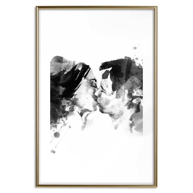 Poster Spontaneous Kiss - romantic kiss of people on a white background 132160 additionalImage 14