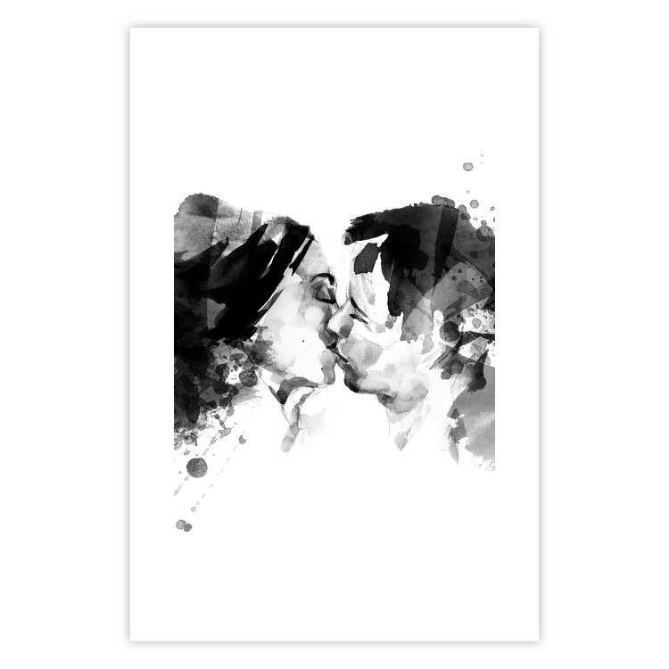 Poster Spontaneous Kiss - romantic kiss of people on a white background 132160 additionalImage 19