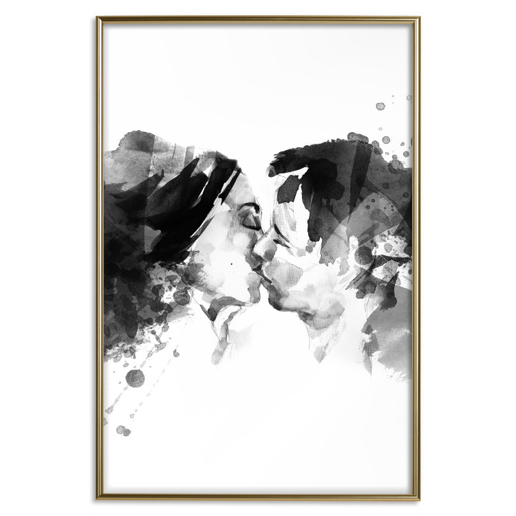 Poster Spontaneous Kiss - romantic kiss of people on a white background 132160 additionalImage 17