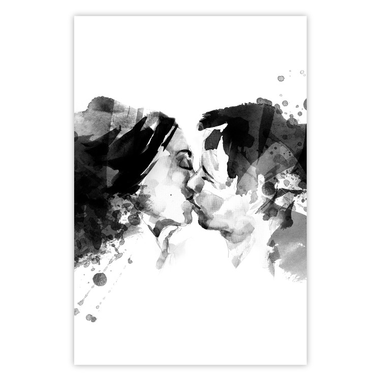 Poster Spontaneous Kiss - romantic kiss of people on a white background 132160