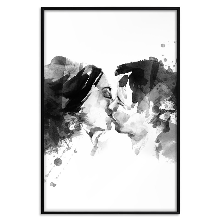 Poster Spontaneous Kiss - romantic kiss of people on a white background 132160 additionalImage 16
