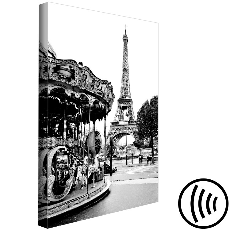 Canvas Print Carousel at Eiffel Tower - black-white graphic of Paris architecture 132260 additionalImage 6