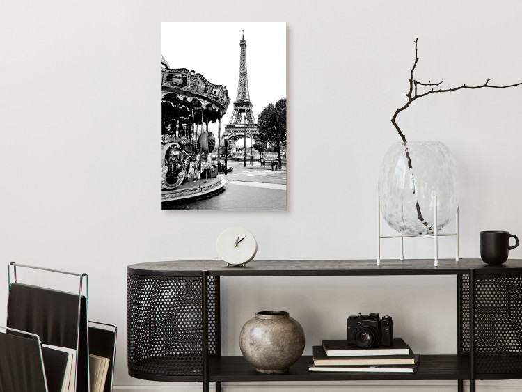 Canvas Print Carousel at Eiffel Tower - black-white graphic of Paris architecture 132260 additionalImage 3