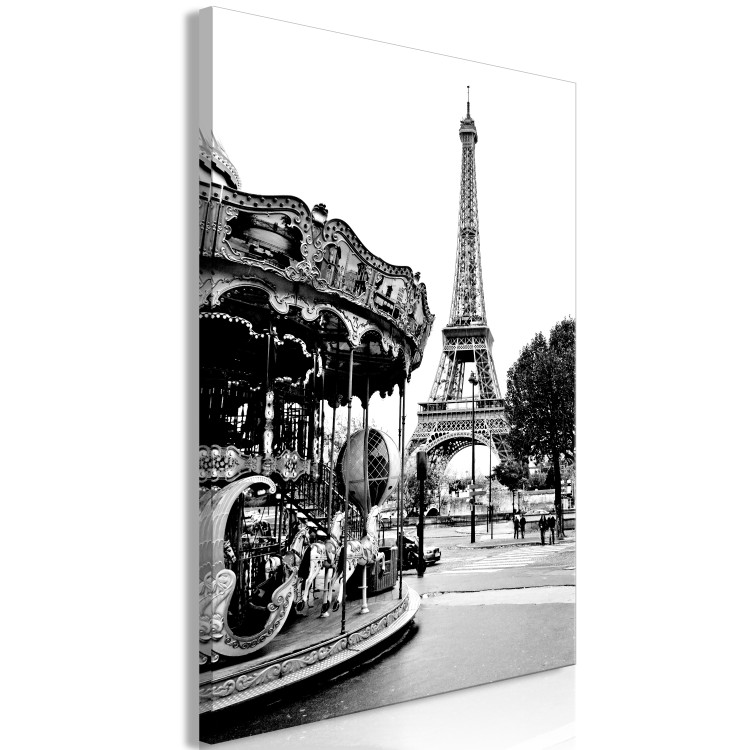 Canvas Print Carousel at Eiffel Tower - black-white graphic of Paris architecture 132260 additionalImage 2