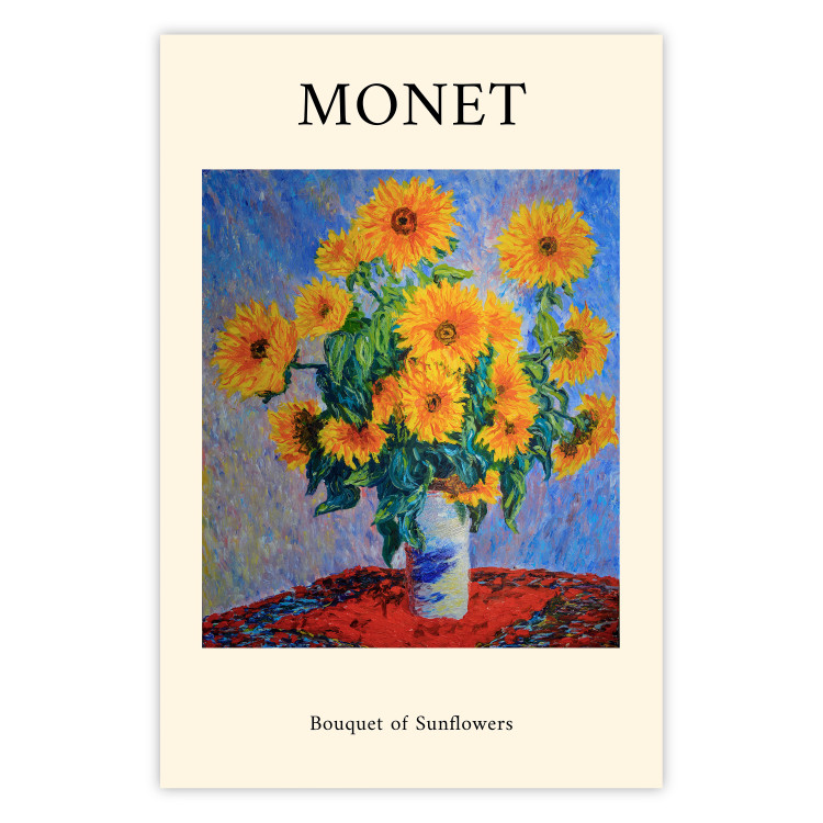 Wall Poster Decorative Sunflowers - bouquet of yellow flowers in a vase and texts 135760