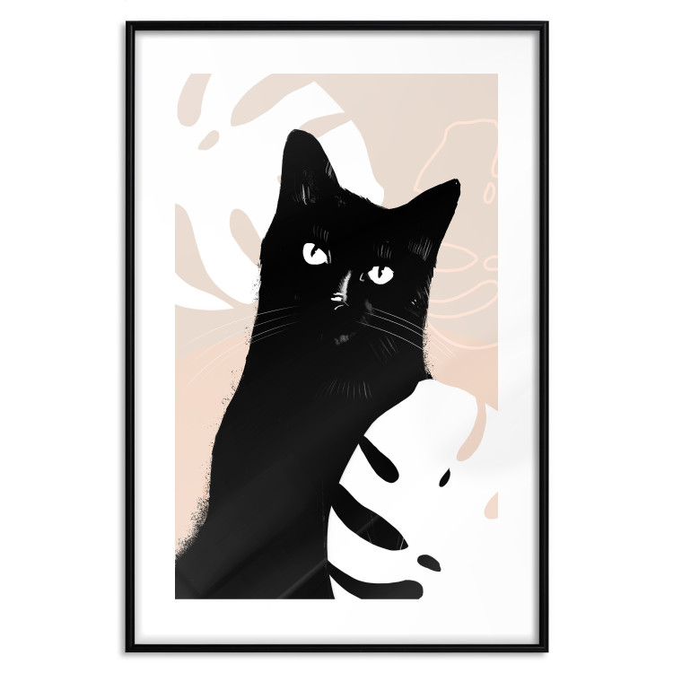 Poster Cat in Monsteras - black animal among plants on a pastel background 137860 additionalImage 14