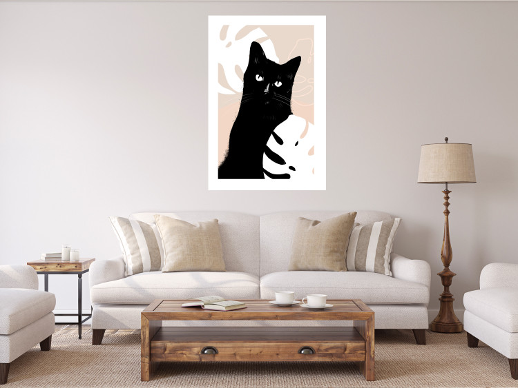 Poster Cat in Monsteras - black animal among plants on a pastel background 137860 additionalImage 27