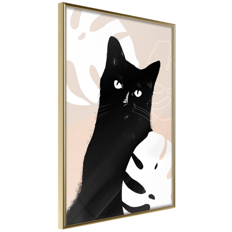 Poster Cat in Monsteras - black animal among plants on a pastel background 137860 additionalImage 6