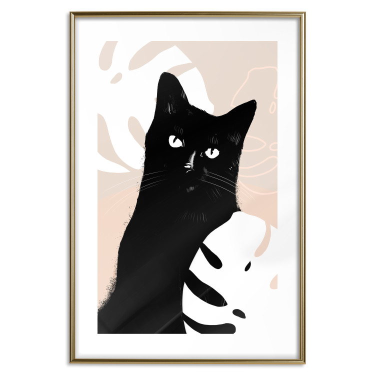 Poster Cat in Monsteras - black animal among plants on a pastel background 137860 additionalImage 9
