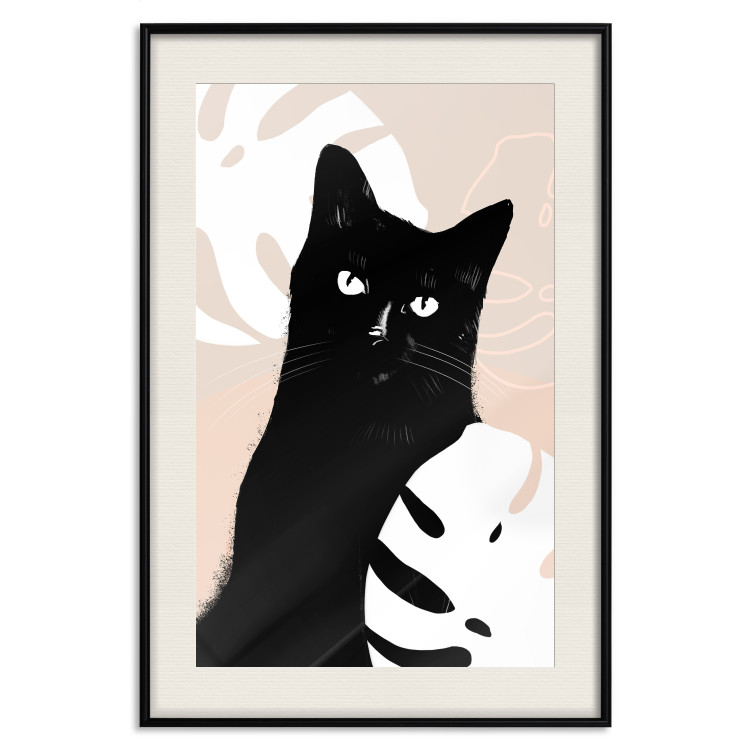 Poster Cat in Monsteras - black animal among plants on a pastel background 137860 additionalImage 11