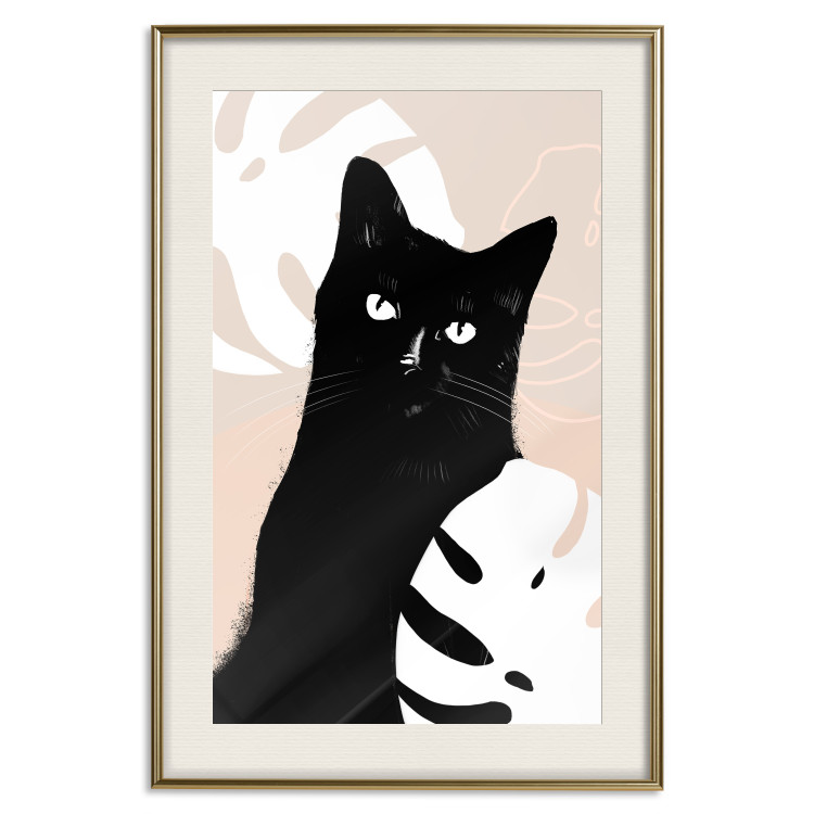 Poster Cat in Monsteras - black animal among plants on a pastel background 137860 additionalImage 12