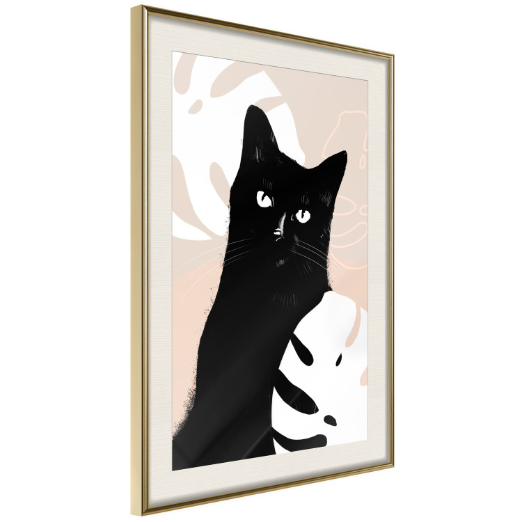 Poster Cat in Monsteras - black animal among plants on a pastel background 137860 additionalImage 2