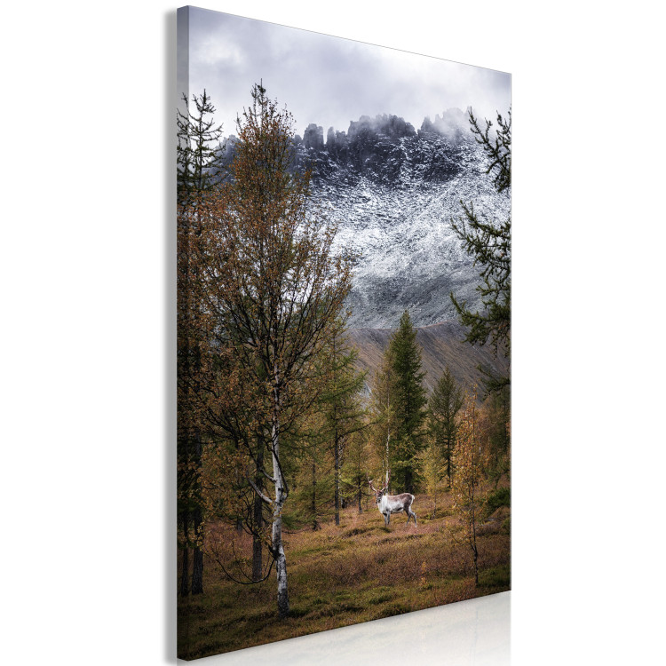 Canvas Art Print Autumn Guest (1-piece) Vertical - forest landscape overlooking mountains 138760 additionalImage 2