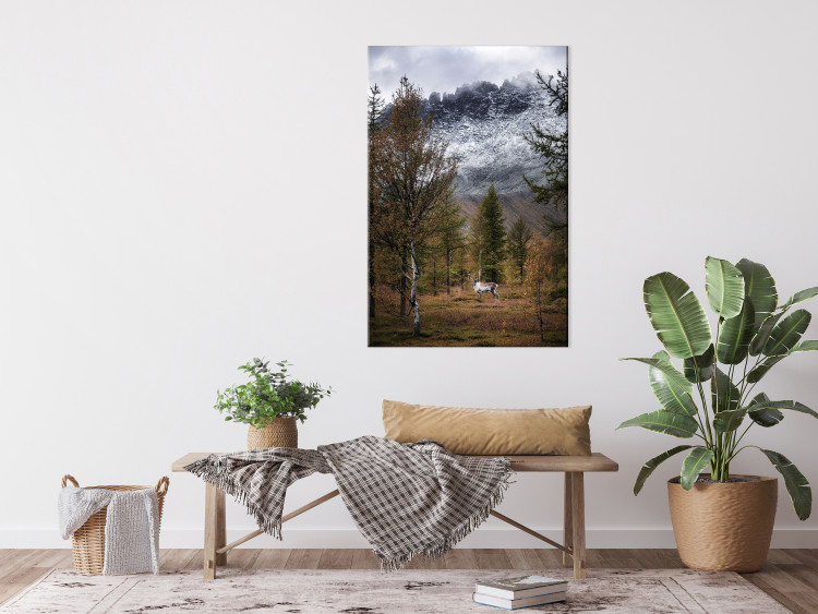 Canvas Art Print Autumn Guest (1-piece) Vertical - forest landscape overlooking mountains 138760 additionalImage 3