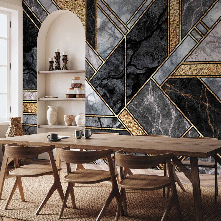 Photo Wallpaper Geometric art deco - grey and black marble with gold patterns 142360 additionalImage 7