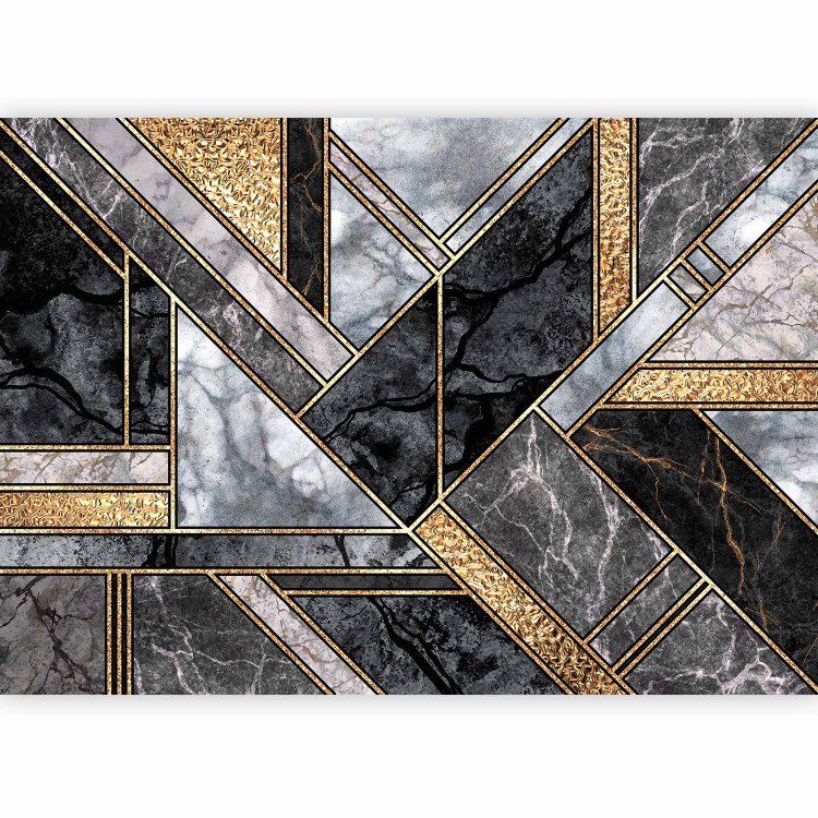 Photo Wallpaper Geometric art deco - grey and black marble with gold patterns 142360 additionalImage 1