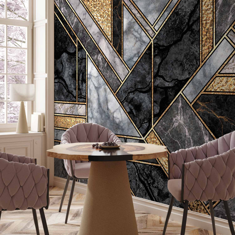 Photo Wallpaper Geometric art deco - grey and black marble with gold patterns 142360 additionalImage 4