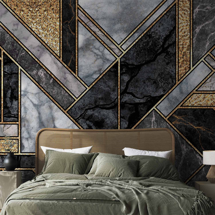 Photo Wallpaper Geometric art deco - grey and black marble with gold patterns 142360 additionalImage 2