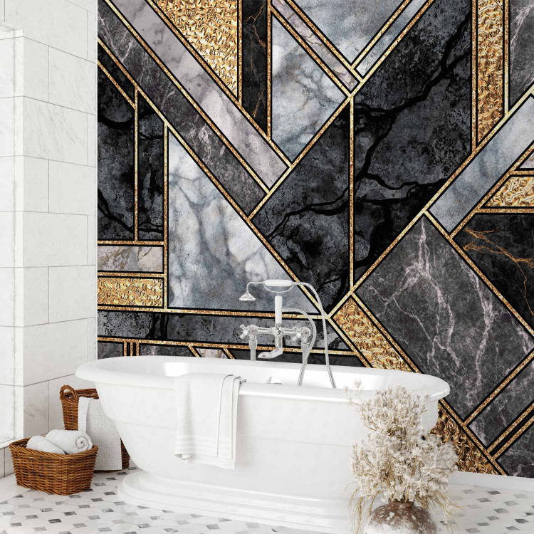 Photo Wallpaper Geometric art deco - grey and black marble with gold patterns 142360 additionalImage 8