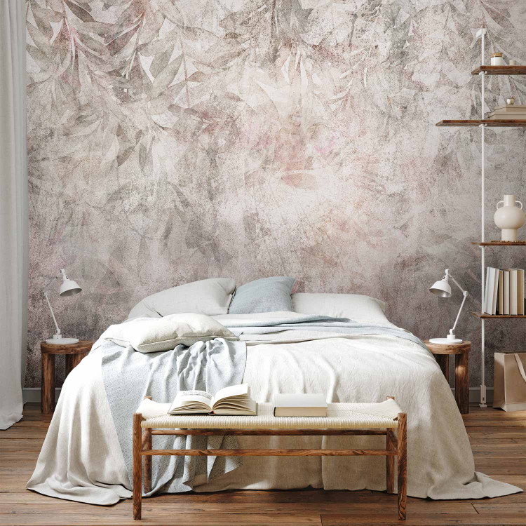 Photo Wallpaper Subtle motif - plants on a concrete texture background in shades of pink 143860 additionalImage 2