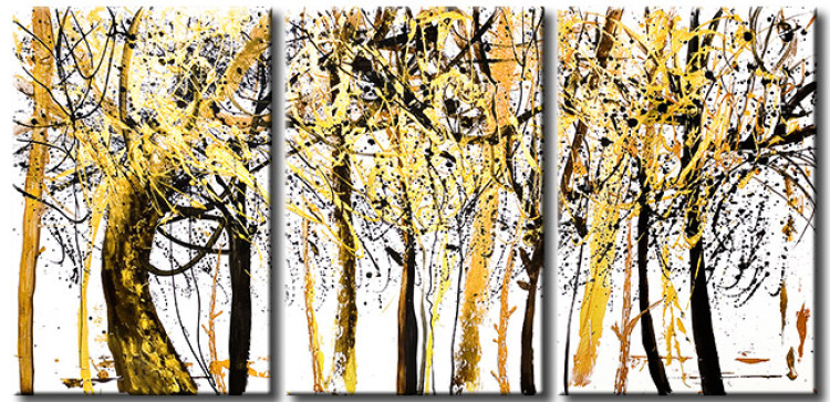 Canvas White Forest (3-piece) - abstraction with gold and black splatters 46660