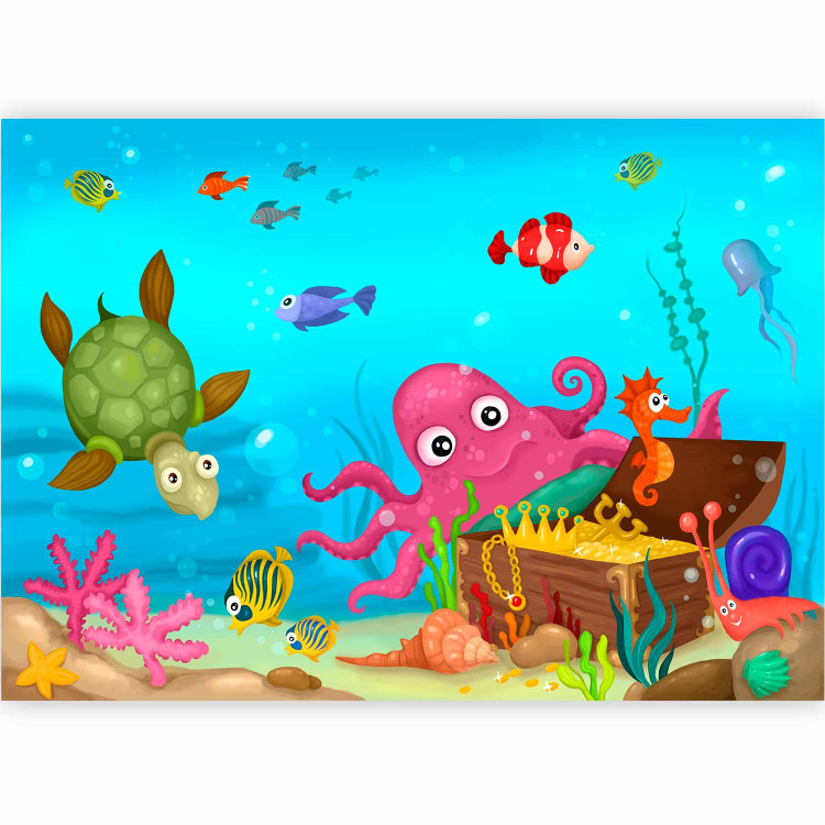 Photo Wallpaper Treasure at the Ocean's Bottom - Marine animals: turtle, fish, and octopus 61160 additionalImage 1