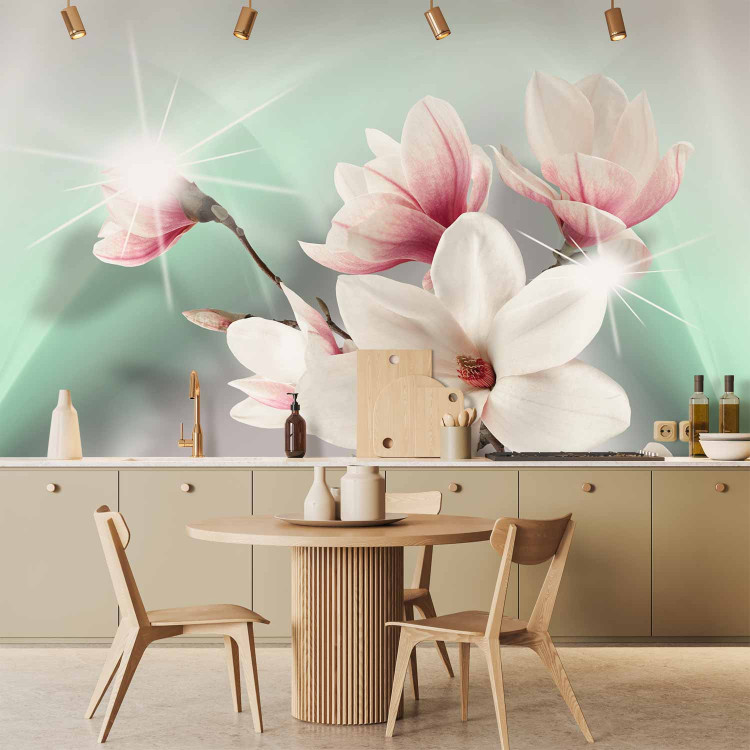 Wall Mural Flowers on a background of celadon mist - white magnolia branch with sparkle 90460 additionalImage 6