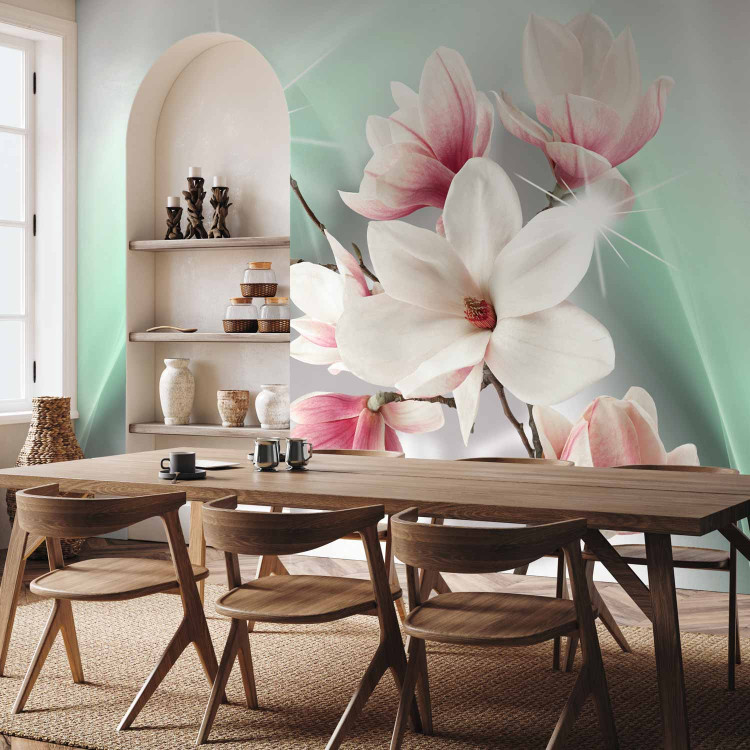 Wall Mural Flowers on a background of celadon mist - white magnolia branch with sparkle 90460 additionalImage 4