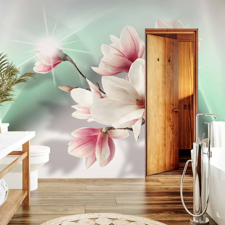 Wall Mural Flowers on a background of celadon mist - white magnolia branch with sparkle 90460 additionalImage 8