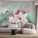 Wall Mural Flowers on a background of celadon mist - white magnolia branch with sparkle 90460