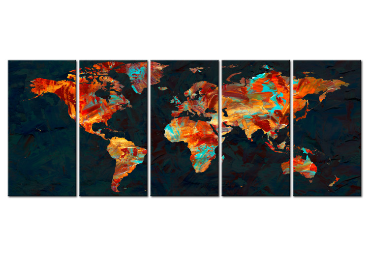 Canvas Painted Map (5-piece) - Colorful World Map with Paint Texture 105770