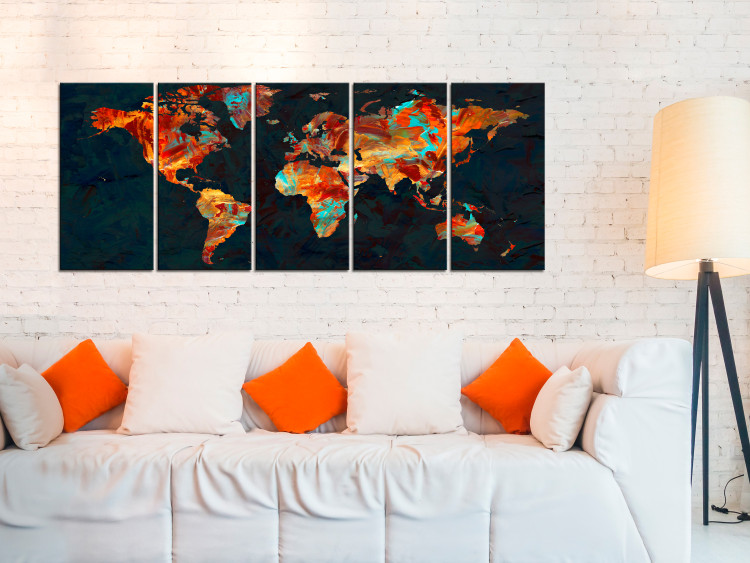 Canvas Painted Map (5-piece) - Colorful World Map with Paint Texture 105770 additionalImage 3