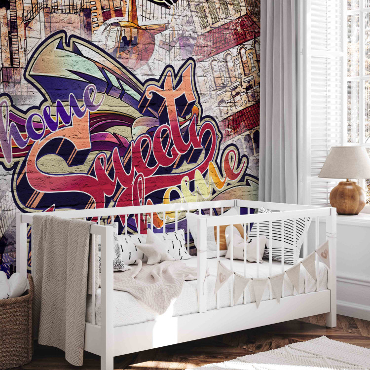 Wall Mural Home sweet home - colourful graffiti lettering on brick for teenagers 108170 additionalImage 6