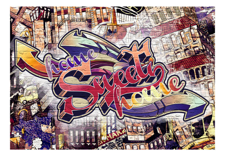 Wall Mural Home sweet home - colourful graffiti lettering on brick for teenagers 108170 additionalImage 1