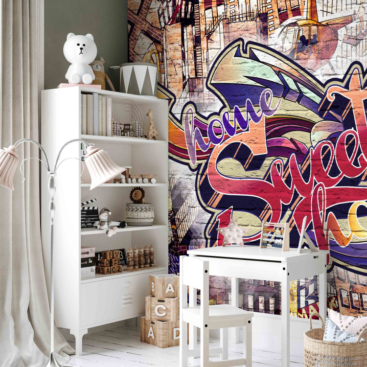 Wall Mural Home sweet home - colourful graffiti lettering on brick for teenagers 108170 additionalImage 5
