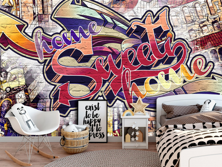Wall Mural Home sweet home - colourful graffiti lettering on brick for teenagers 108170