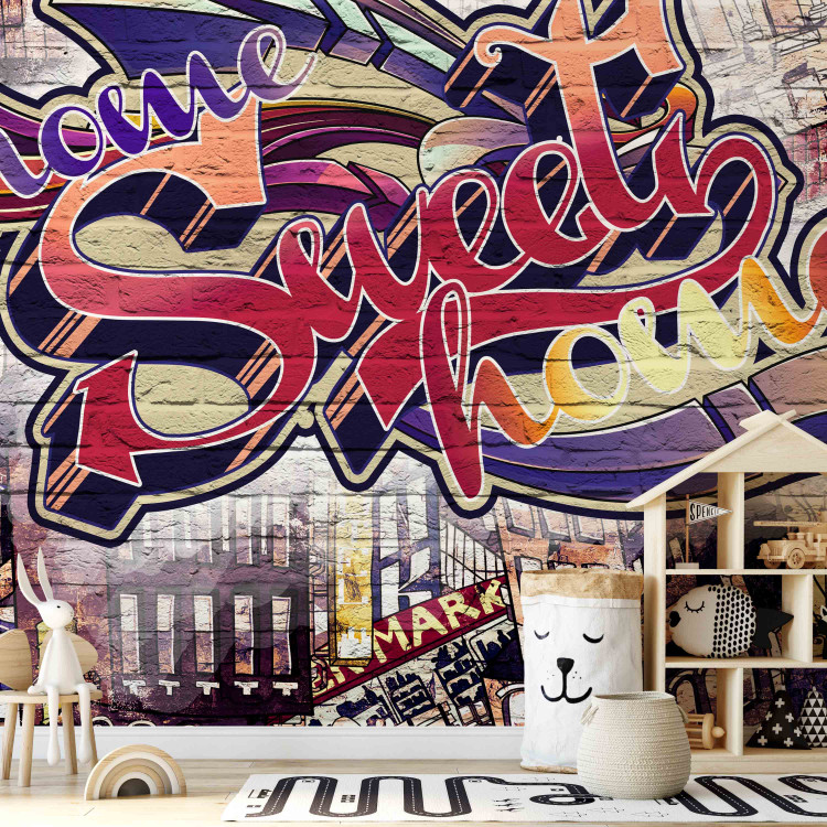 Wall Mural Home sweet home - colourful graffiti lettering on brick for teenagers 108170 additionalImage 4