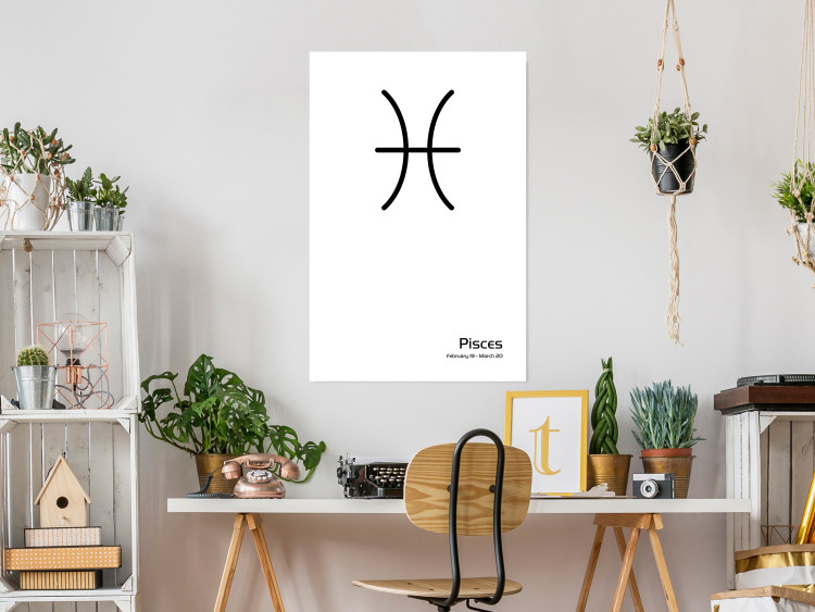 Poster Pisces - simple black and white composition with zodiac sign and text 117070 additionalImage 17
