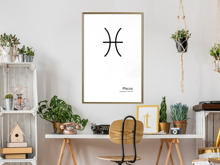 Poster Pisces - simple black and white composition with zodiac sign and text 117070 additionalImage 13
